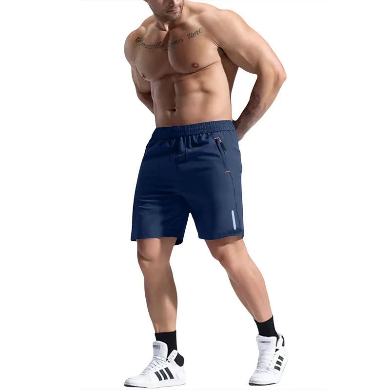 Men's grey bamboo blend sports shorts with an elastic high waist and drawstring detail.