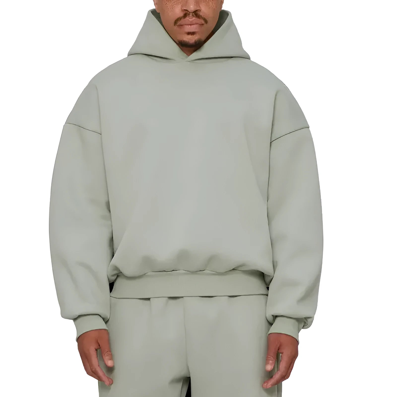 Men's solid colour fleece-lined cotton pullover hoodie with wool lining