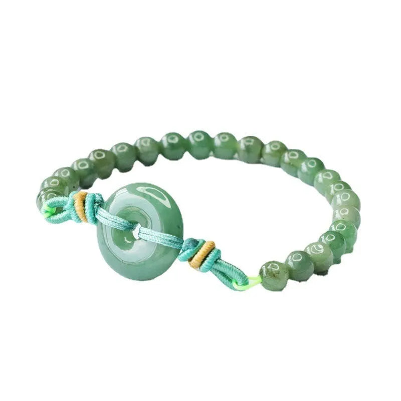 Natural jade star-shaped safety buckle bracelet with emerald oil green beads approximately 6mm