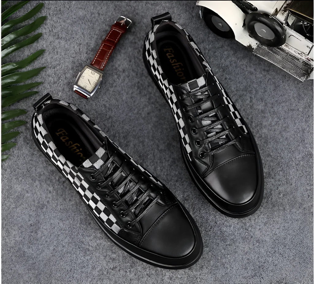 Men plus size fashion casual sneakers in black and grey suede leather with rubber sole
