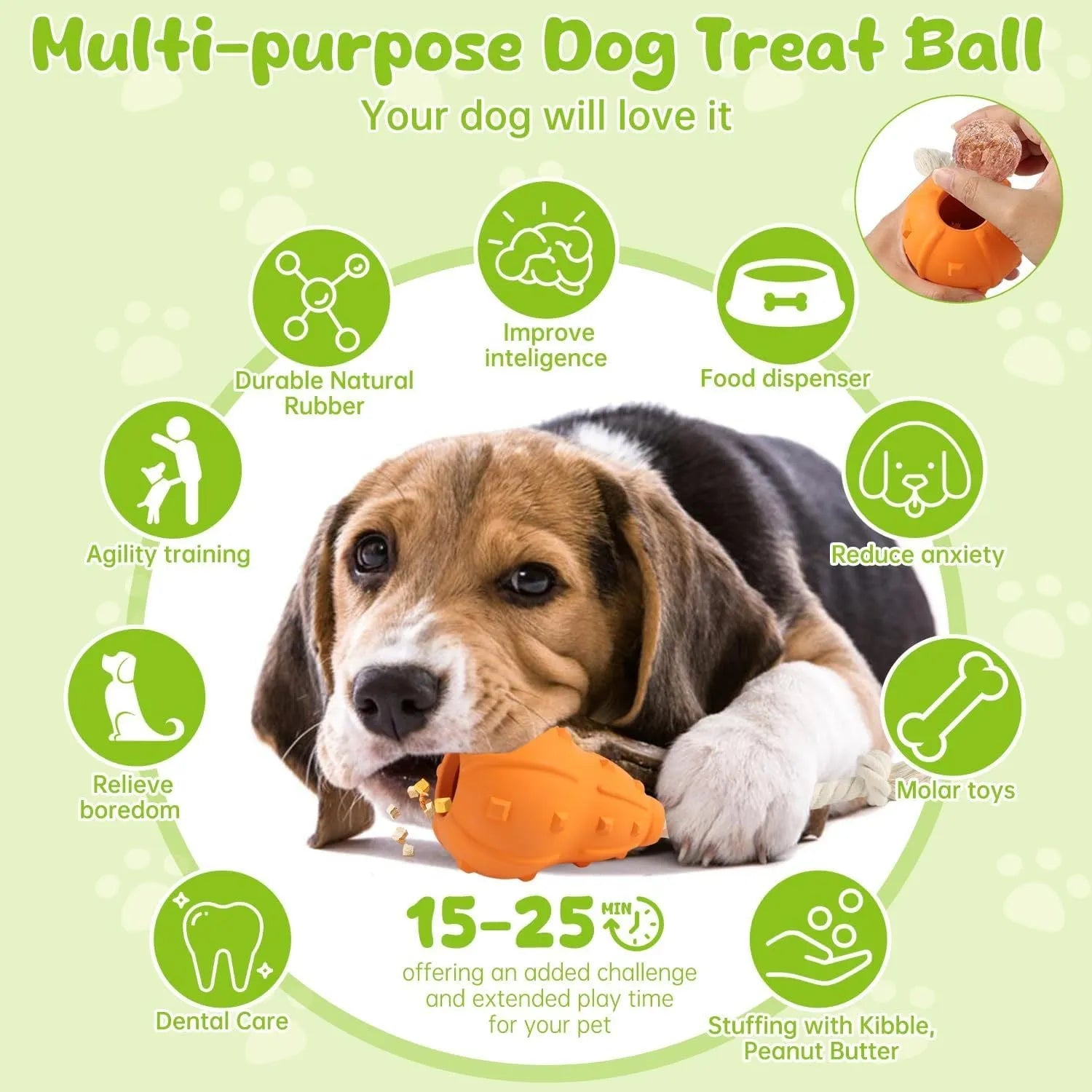 Natural rubber stuffable dog toy 30 cm long with treat dispensing hole for small medium breeds
