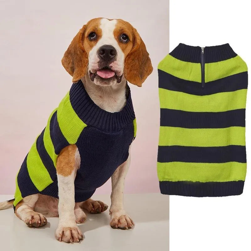 Grey dog sweater with horizontal zipper and contrast colour button pocket on small dog