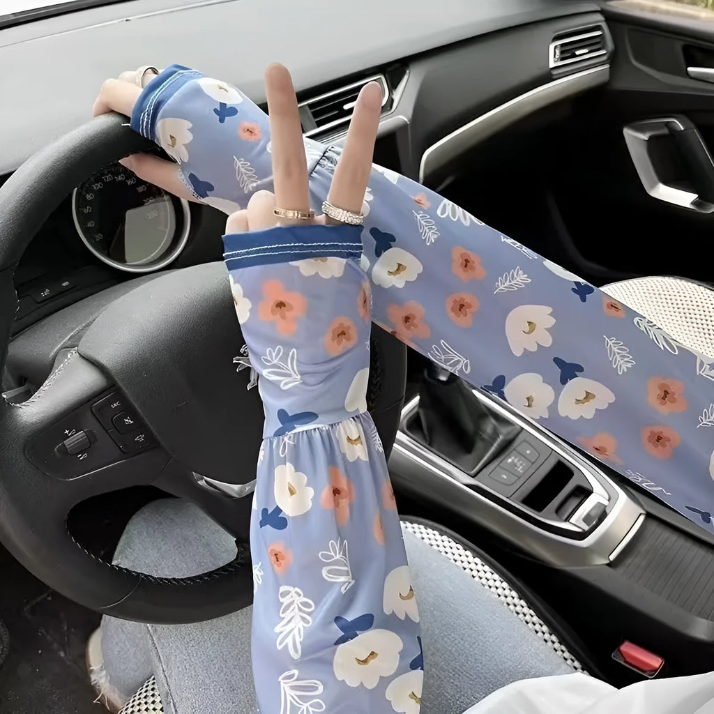Ice silk sun protection oversleeves in colourful patterns with UV protection for arms