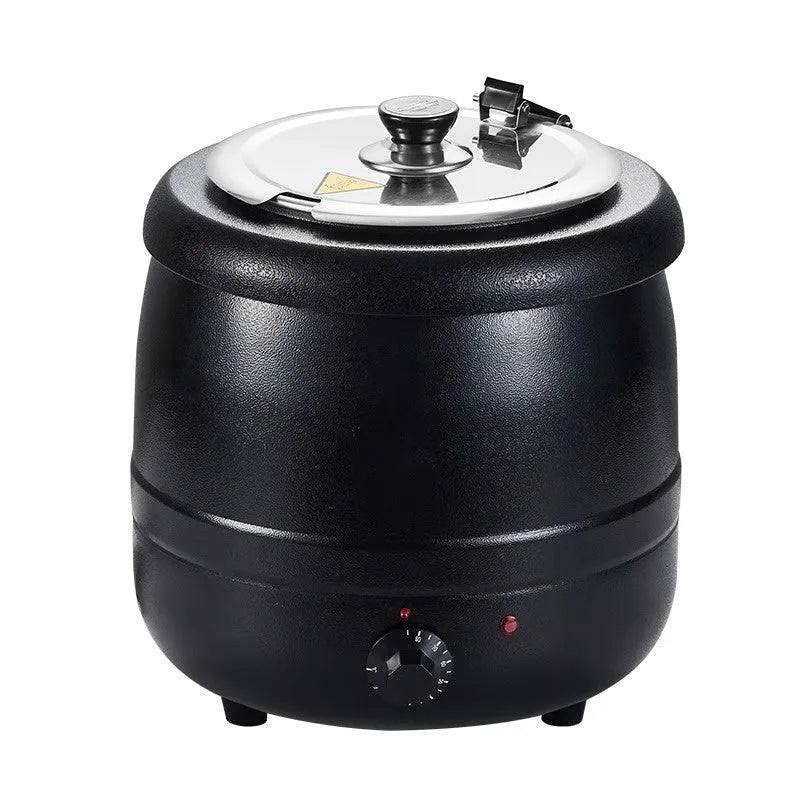 Black 10 litre stainless steel insulation pot with steel cover and electric heating function