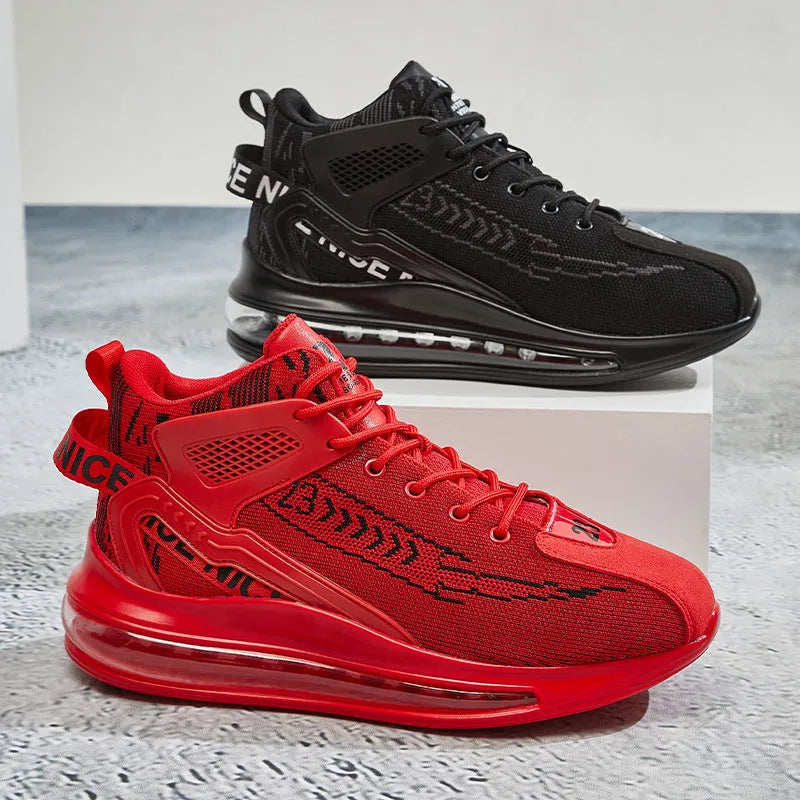 Cushion damping running shoes in Black mesh with EVA sole, round toe, and front lace-up closure