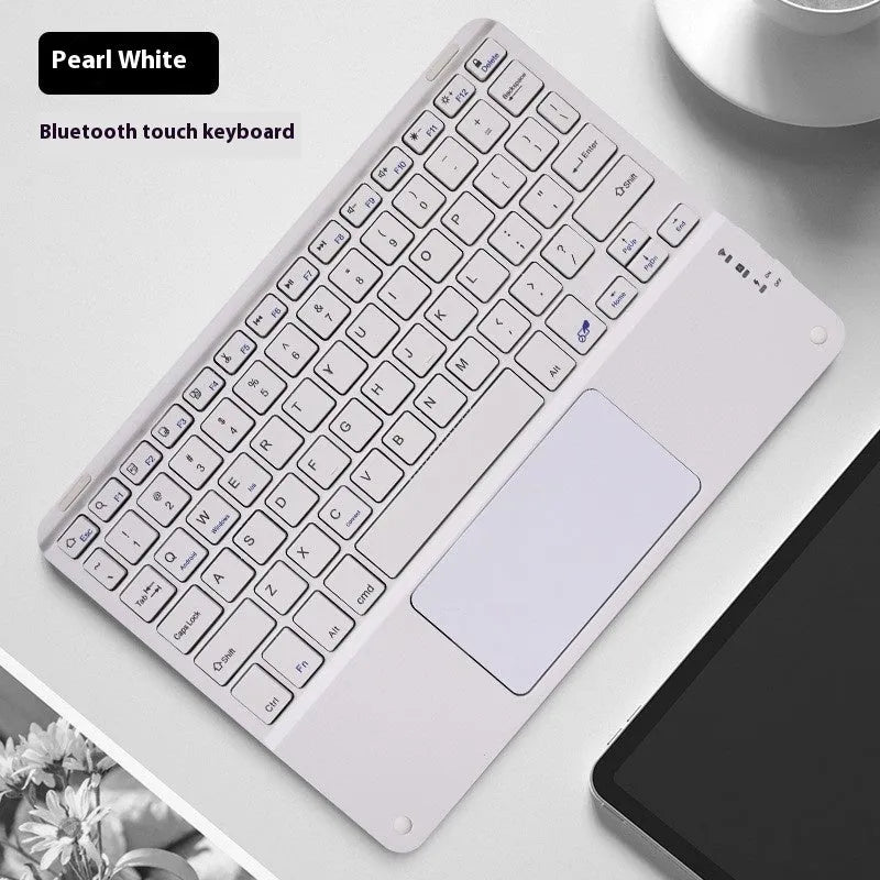 Square Hat Touch Bluetooth wireless keyboard showing multiple colour finish options on a desk