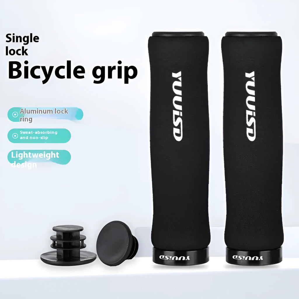Mountain bike soft sponge handle covers in black, purple and biange colours showing ultra-light 41g design