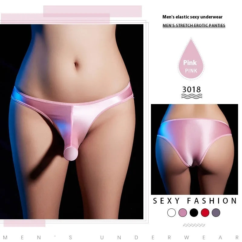 Men's shiny nylon low waist T-back underwear in multiple colour options