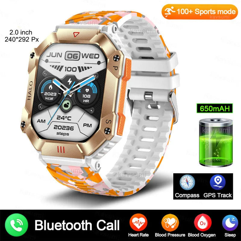 Android GPS smart watch with titanium case and multiple strap options including black camouflage and brown leather