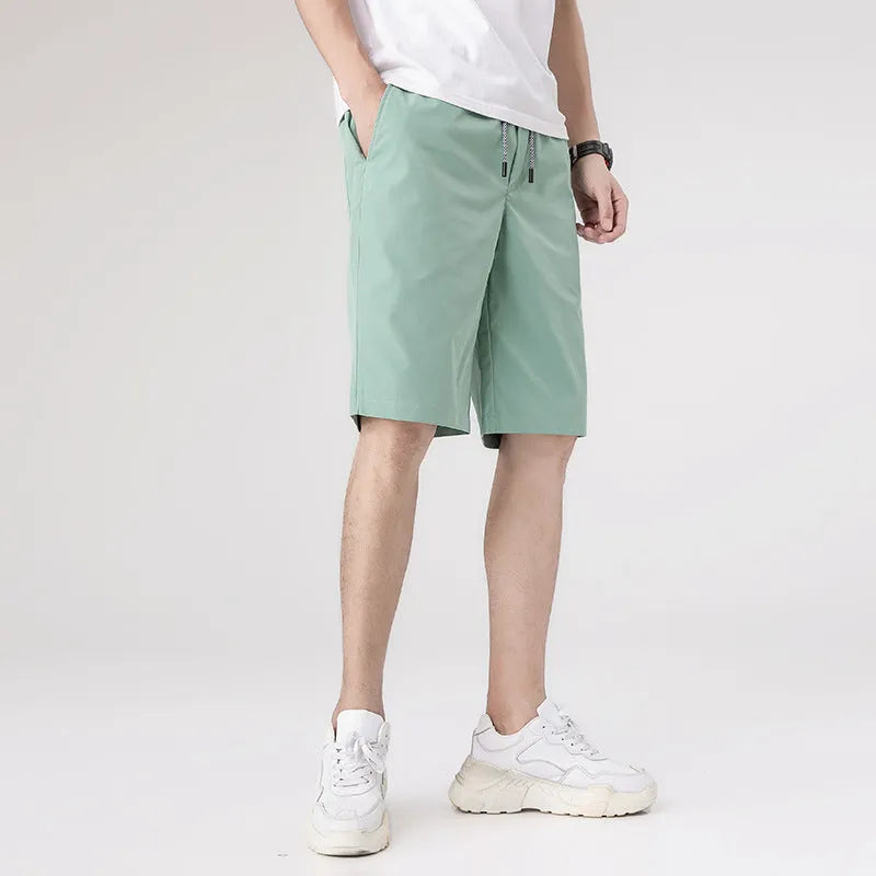 Men's casual sports shorts in 100% polyester, five-point straight leg, black