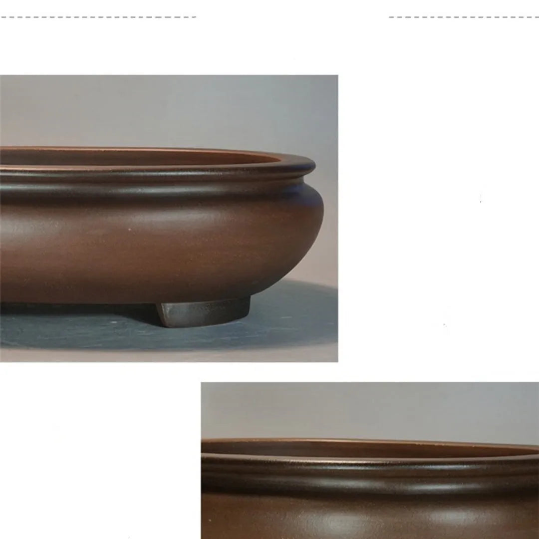 Purple clay handmade classical desktop flowerpot measuring 58 cm long by 47 cm wide.