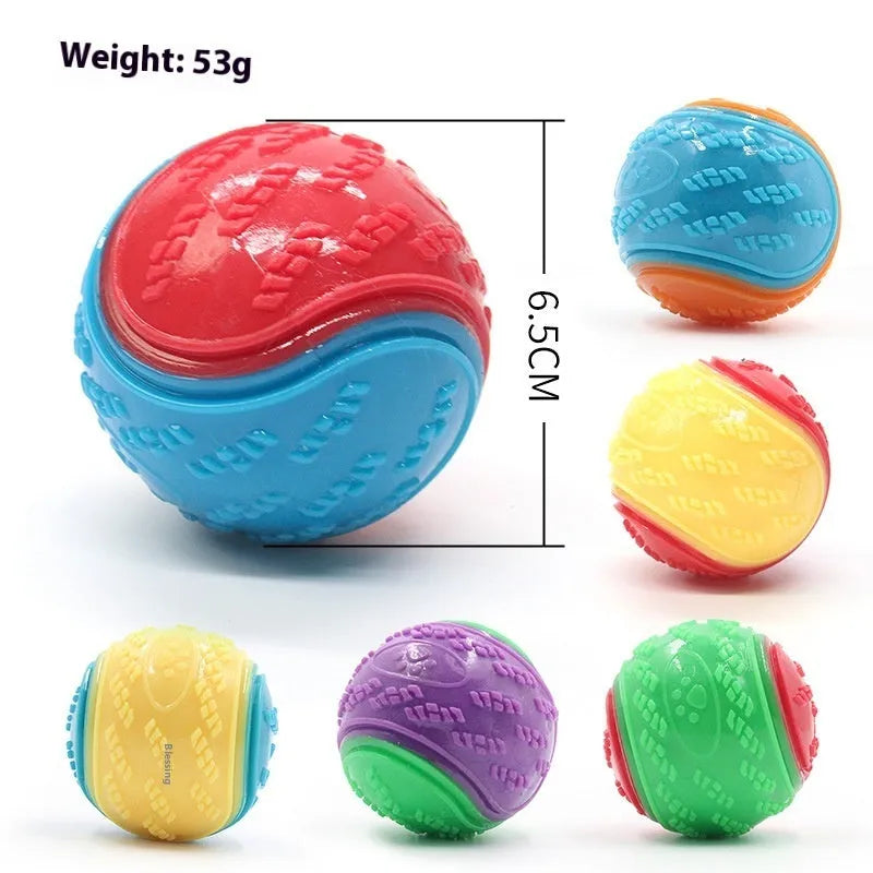 TPR rubber dog toy ball in two-tone colours with sound-making function for chewing and training
