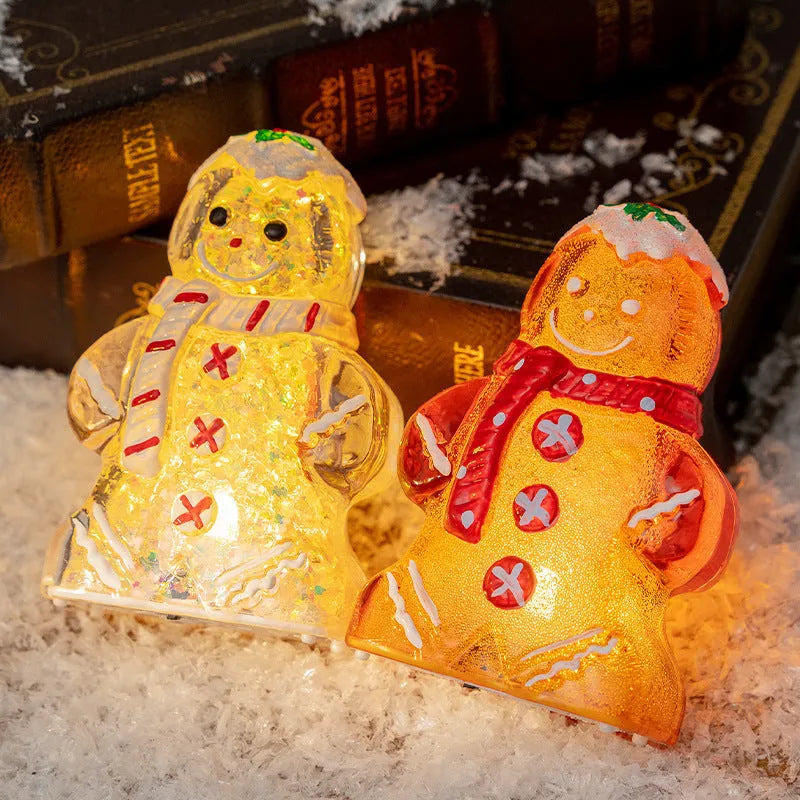 LED glowing Christmas gingerbread man snowman ornament with plastic construction and coloured scarf