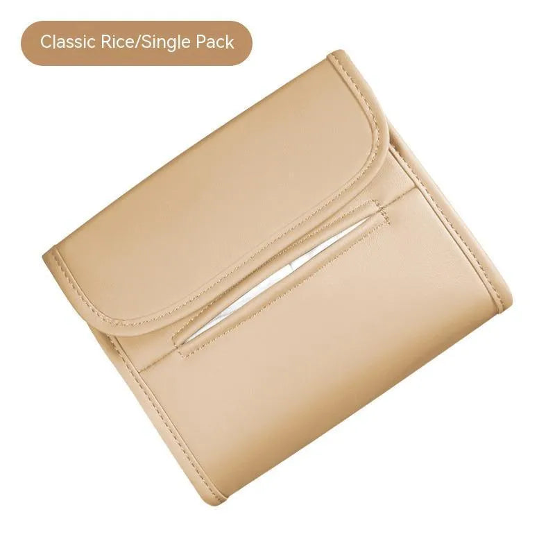 Leather car tissue box with elastic band for seat-back mounting in vehicle