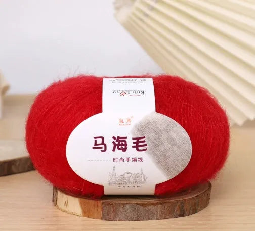 Mohair wool ball for DIY scarf knitting in assorted colours on white background