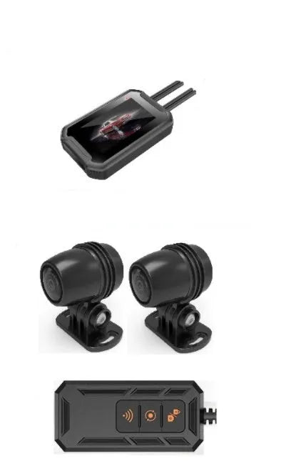 MT65 motorcycle dash cam with 3-inch display mounted on motorcycle handlebar