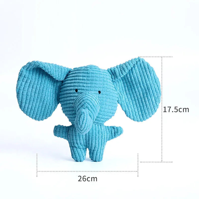 Animal-shaped plush dog chew toy in bright colours with squeaker for small medium dogs