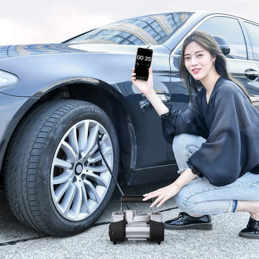 Multifunctional double cylinder 150W air pump with digital display toolbox and tire pressure gauge for household and automotive use