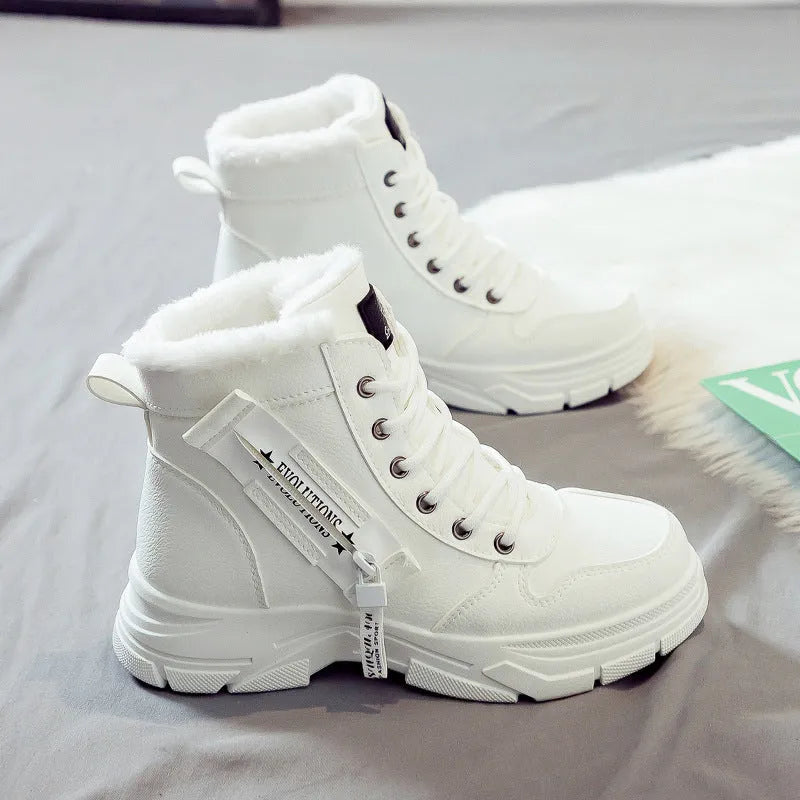 Plus size women's snow boots with tall crown design and lace-up front closure