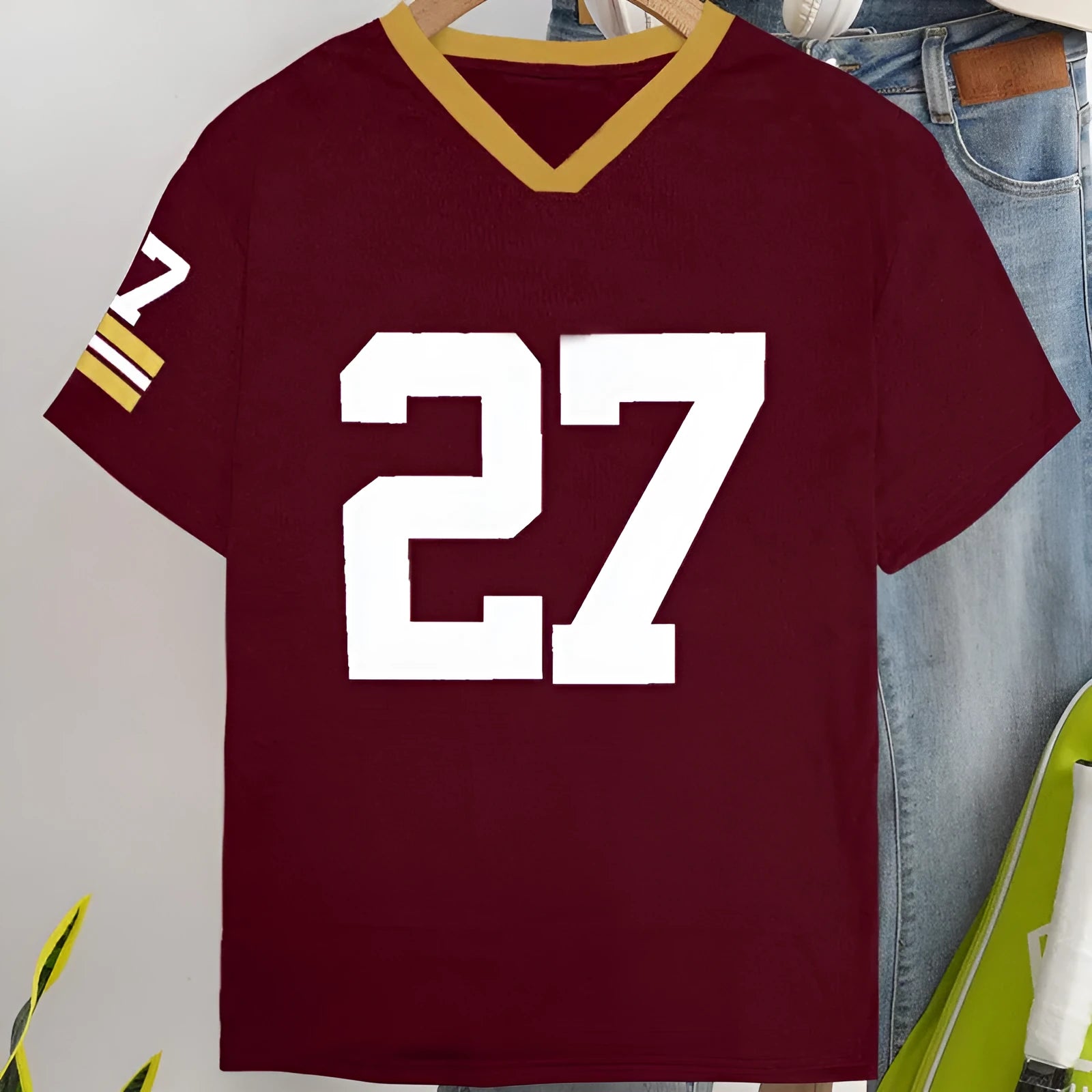 Loose fit cotton t-shirt with digital contrast colour printing in red or green options