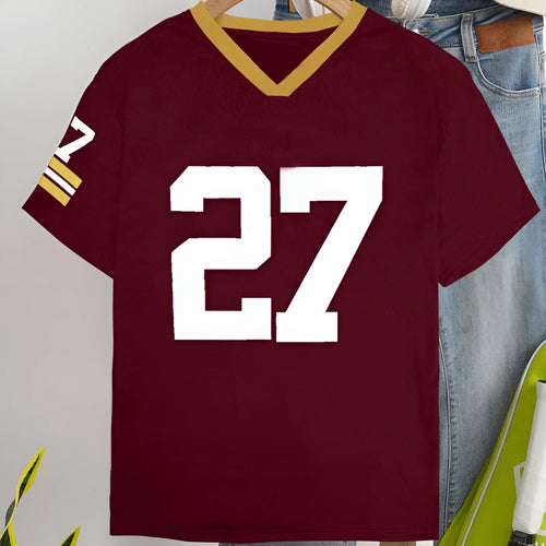 Loose fit cotton t-shirt with digital contrast colour printing in red or green options