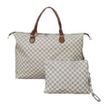 Women's fashion travel bag large capacity 22 inch PU leather plaid holdall in blue with small bag