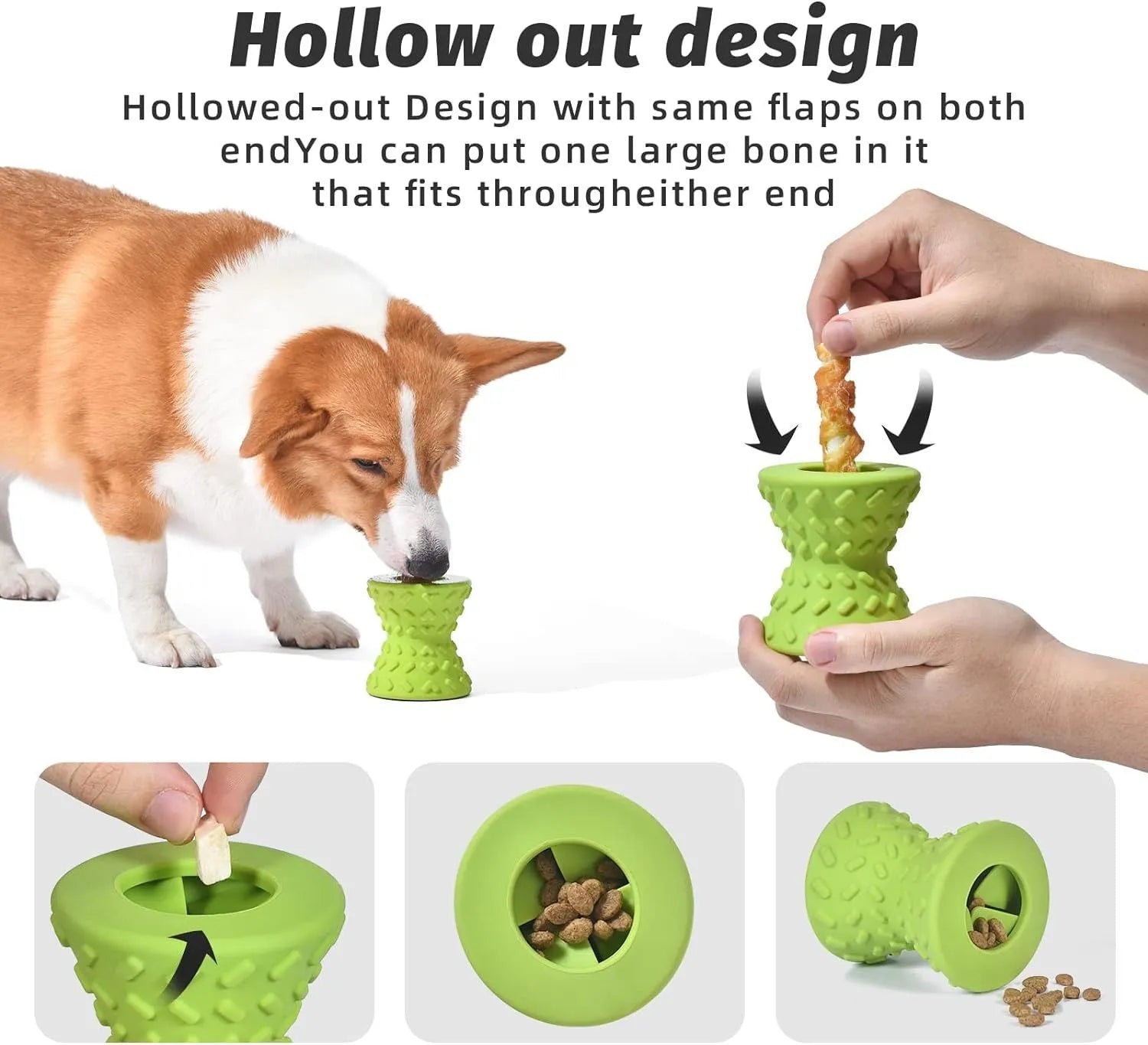 Blue natural rubber interactive treat-dispensing dog bone toy for aggressive chewers.