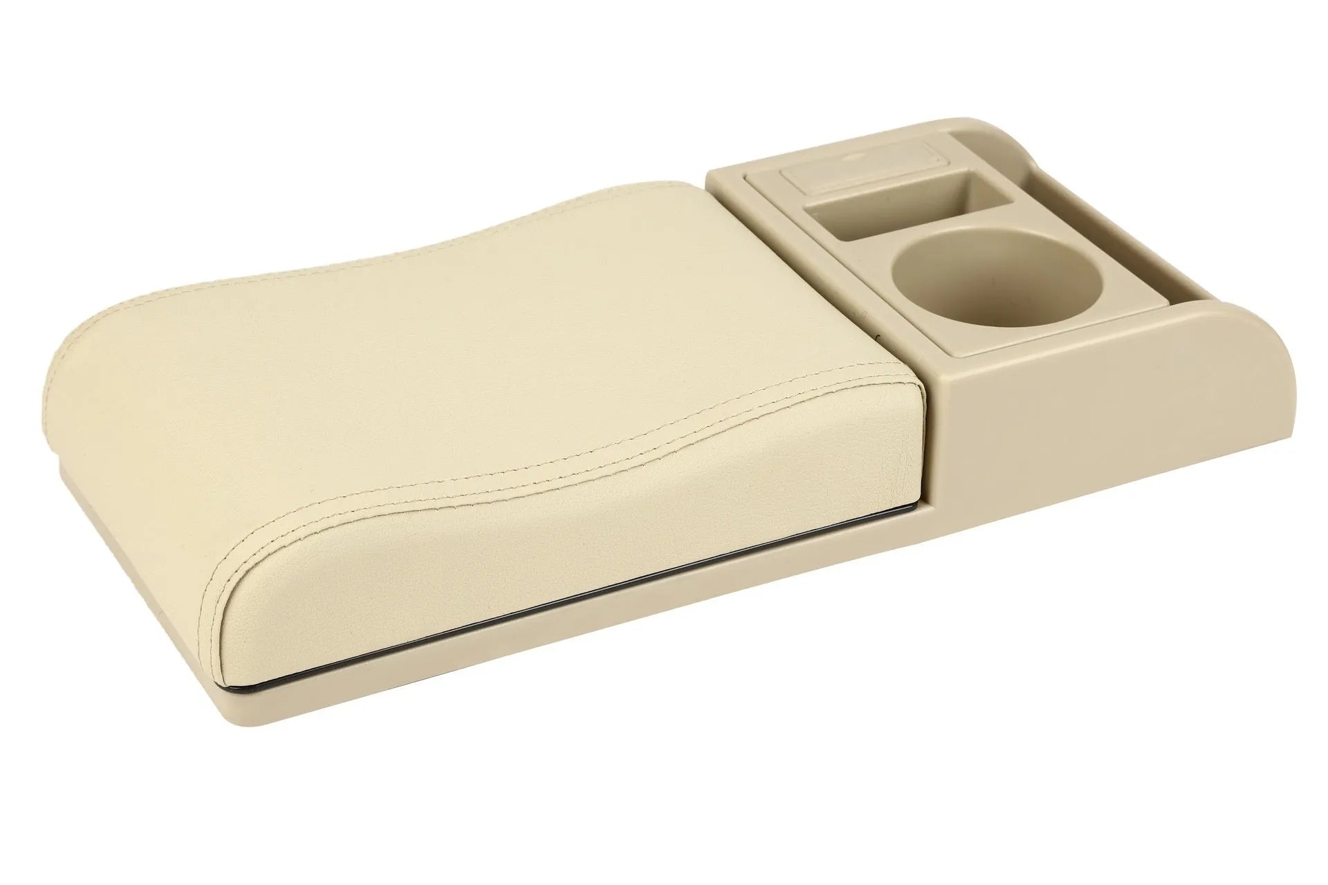 Universal automobile armrest cover with height adjustment in black PU leather finish