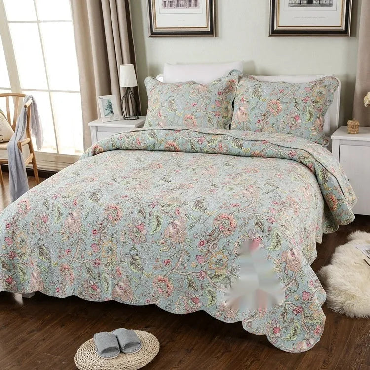 Pure cotton bedspread three-piece set with geometric printed pattern for 1.8 metre bed