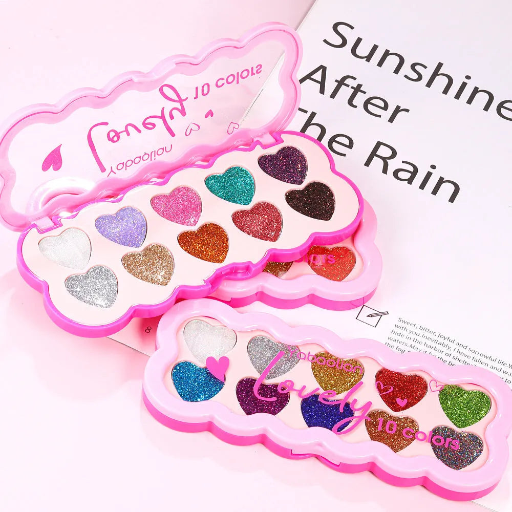 Pearlescent heart shaped ten-colour sequins eye shadow palette with universal skin type compatibility