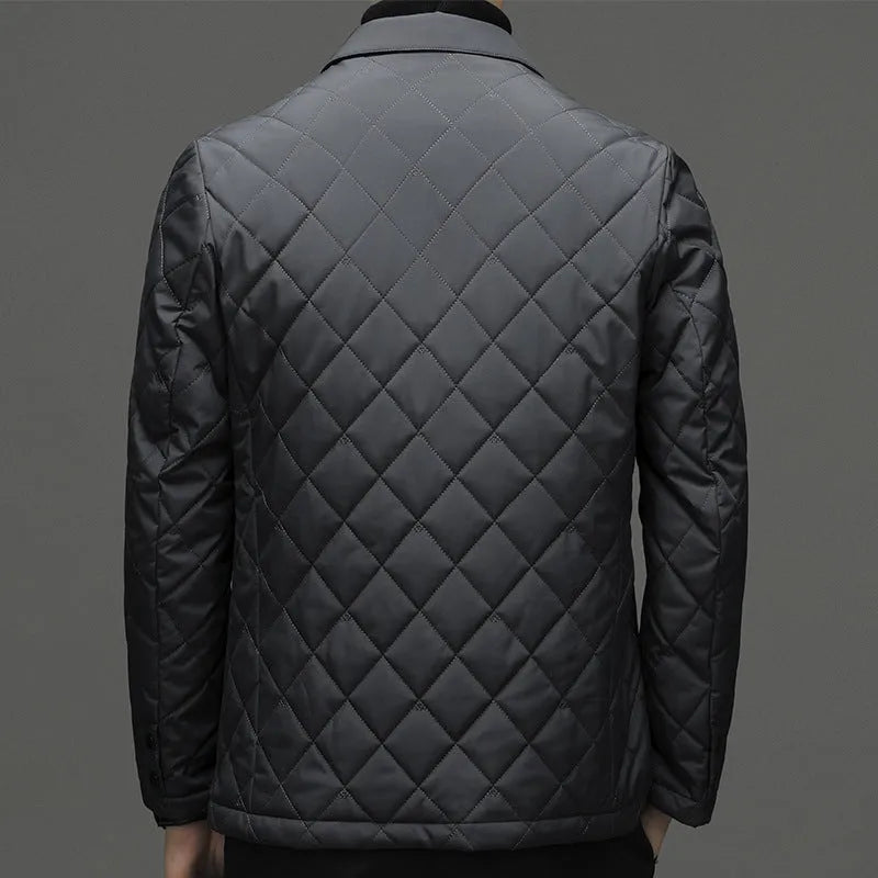 Men's winter down jacket with lapel styling and side seam pockets in solid colours