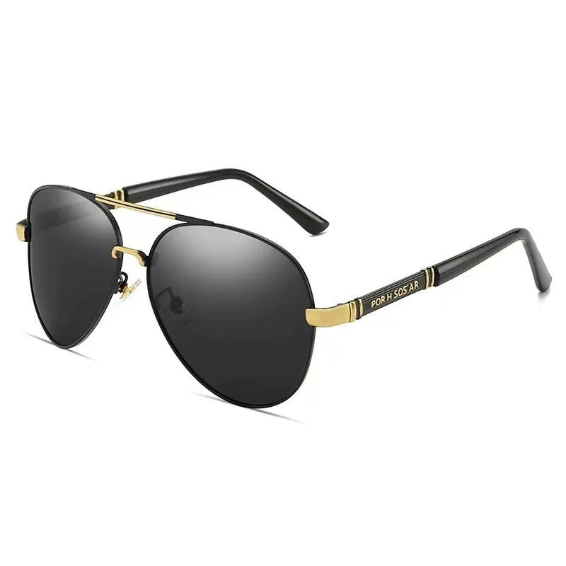 Men's metal frame polarised sunglasses in gold, black, or silver with decorative dragon and phoenix details.
