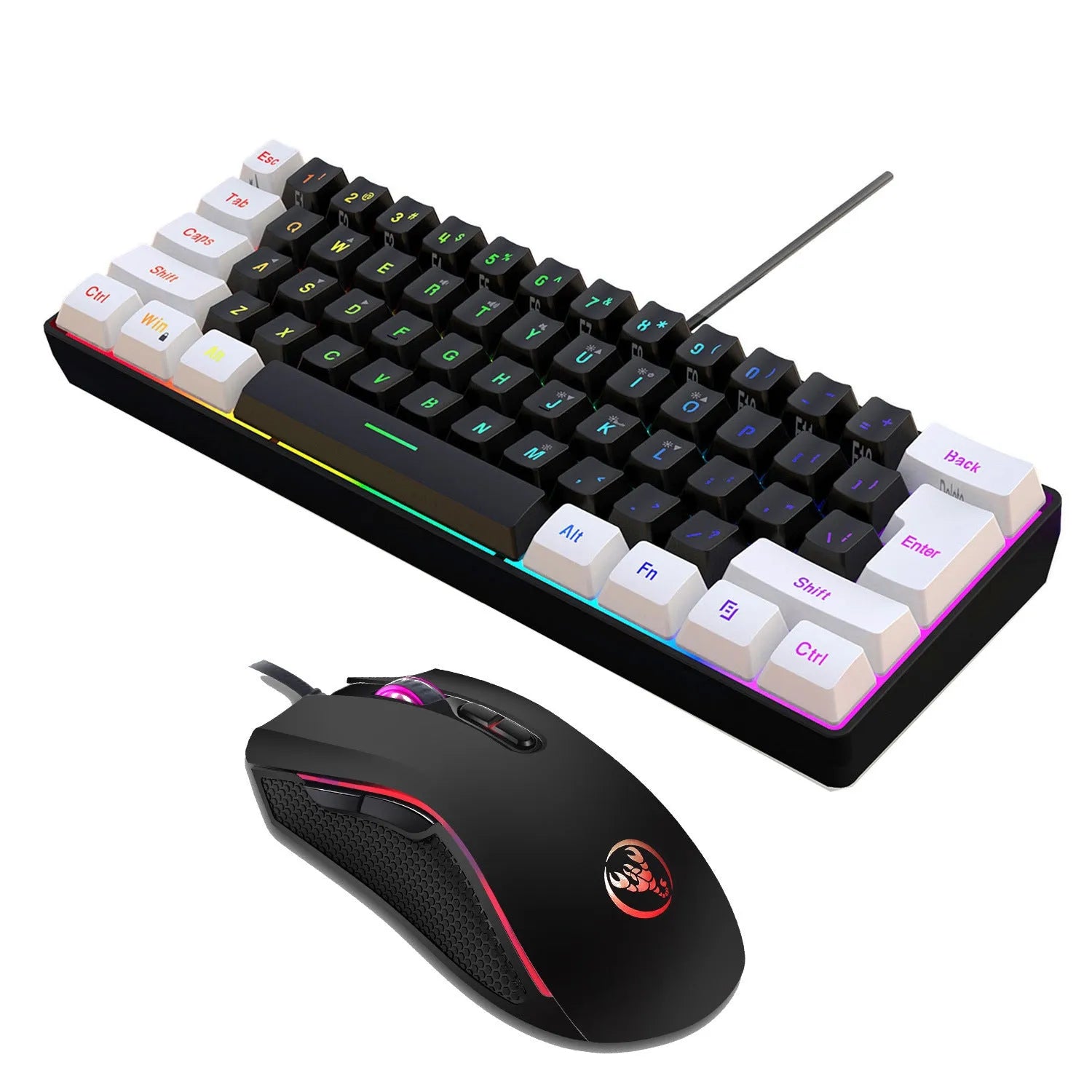 V700WB A869 gaming keyboard and mouse suit in white and black with colour backlight