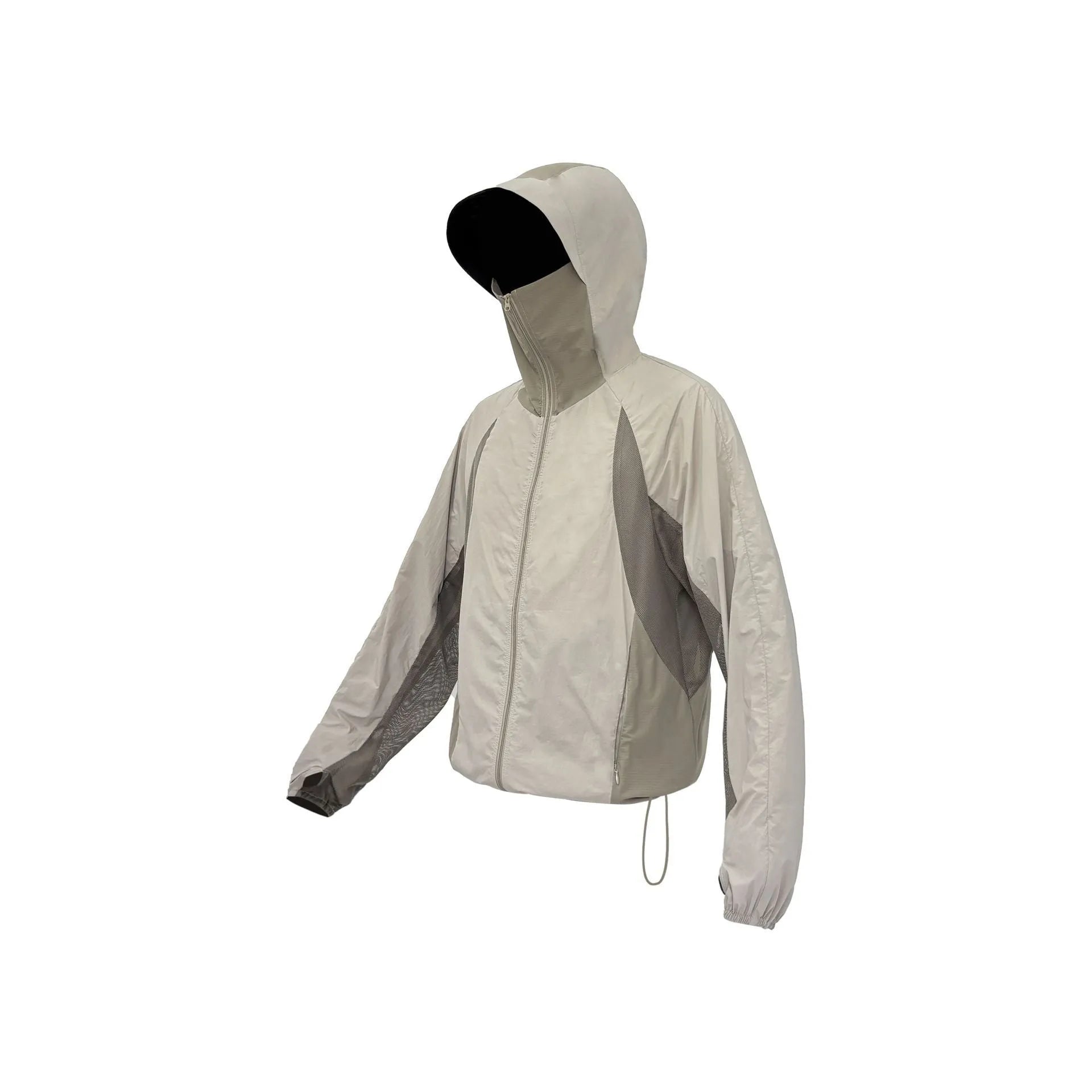 Thin nylon sun protective top with mesh stitching in desert brown colour