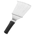 Black stainless steel dematting brush rake comb for animal grooming measuring 33cm long