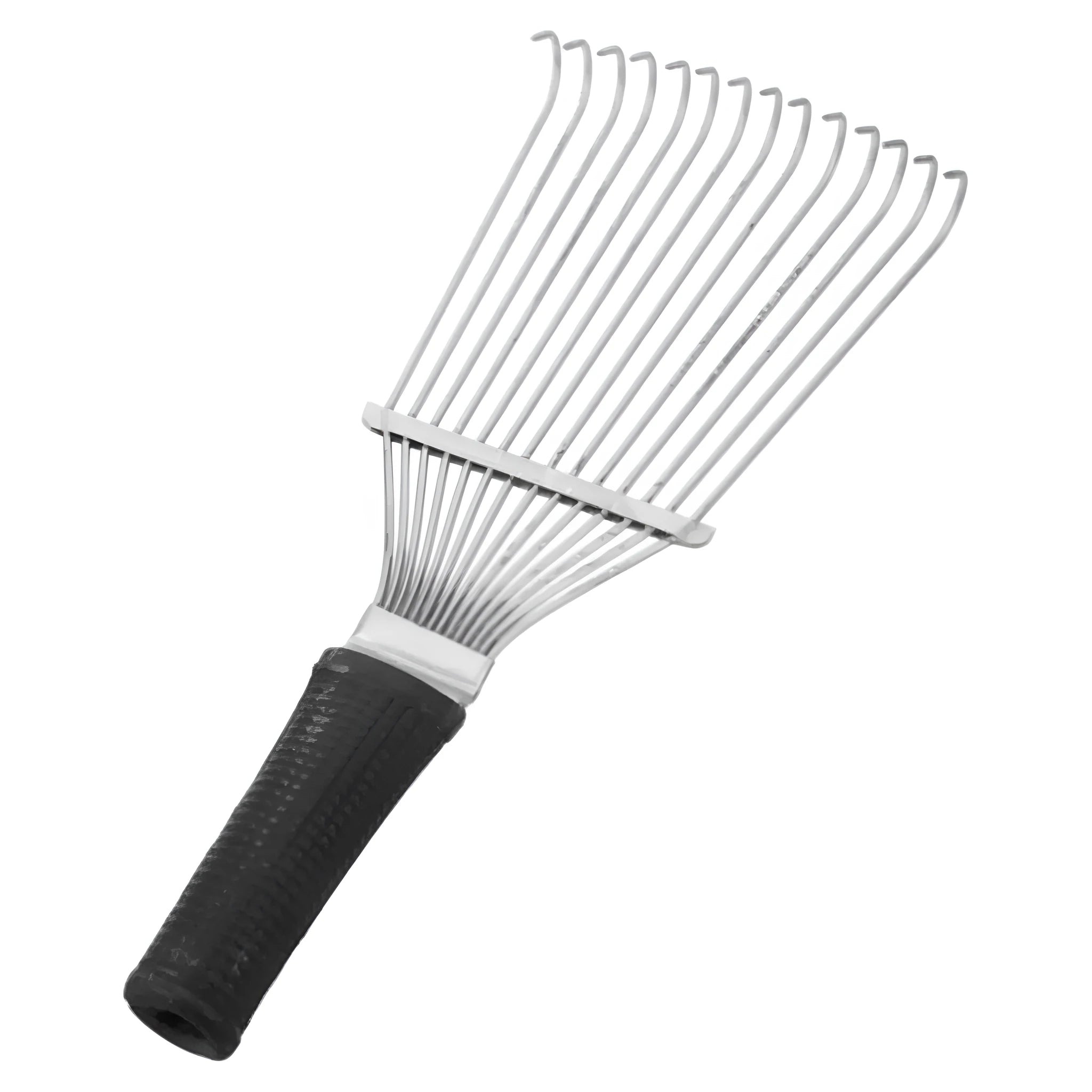 Black stainless steel dematting brush rake comb for animal grooming measuring 33cm long