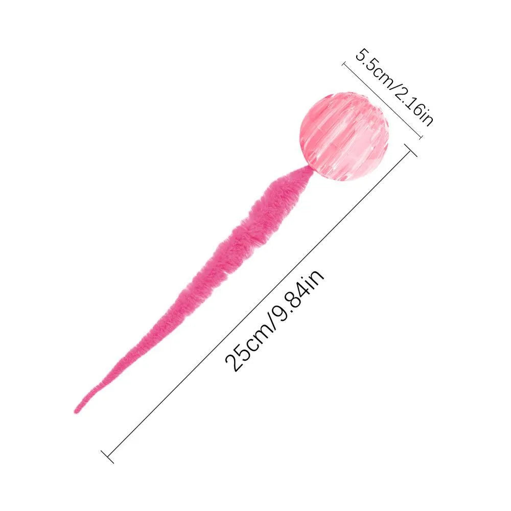 Interactive bouncing cat toy with plush worm tail in green, pink, or purple colour options