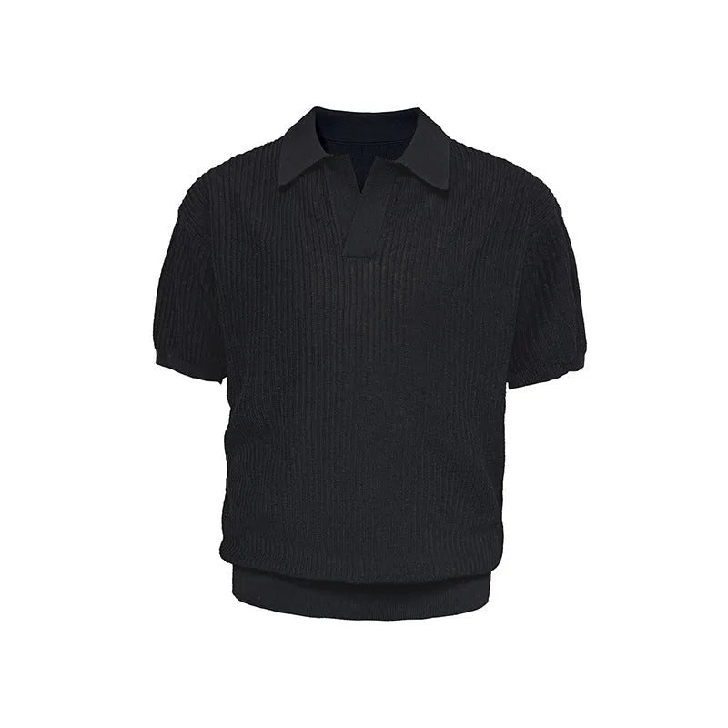 Business style polo shirt with striped collar in ice silk breathable fabric available in multiple colours and sizes