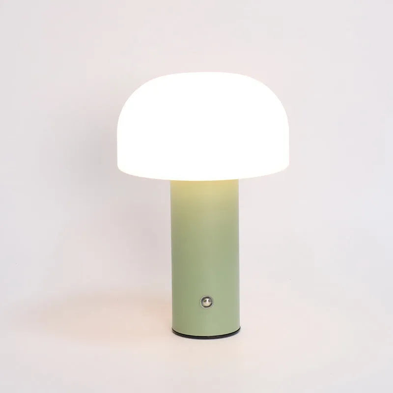 Creative plastic table lamp with USB and plug-in power options in black, white, orange, or green.