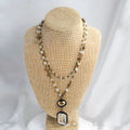 Retro tribal style 2-layer necklace with natural stone and glass pendants in beige or blue colour