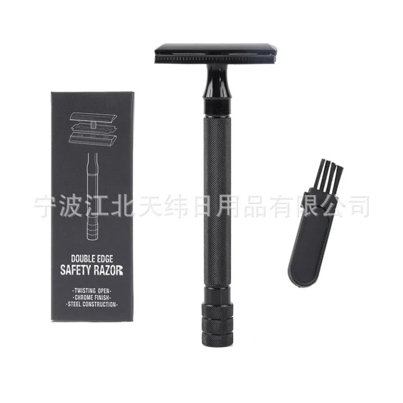 Traditional manual pogonotomy metal scraper with natural bristle beard brush grooming set