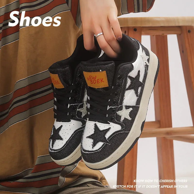 Denim skateboard shoes with rubber sole and mesh lining in black, green, or pink colours