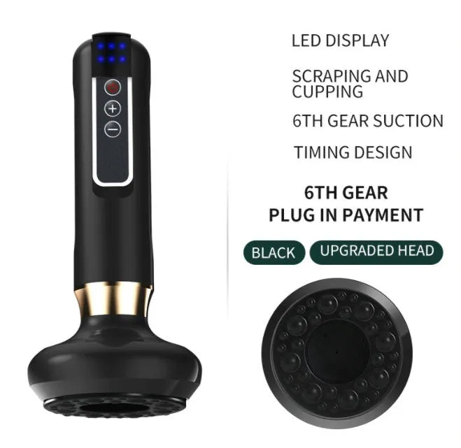 Green electric vacuum cupping massager with USB charger and essential oil head