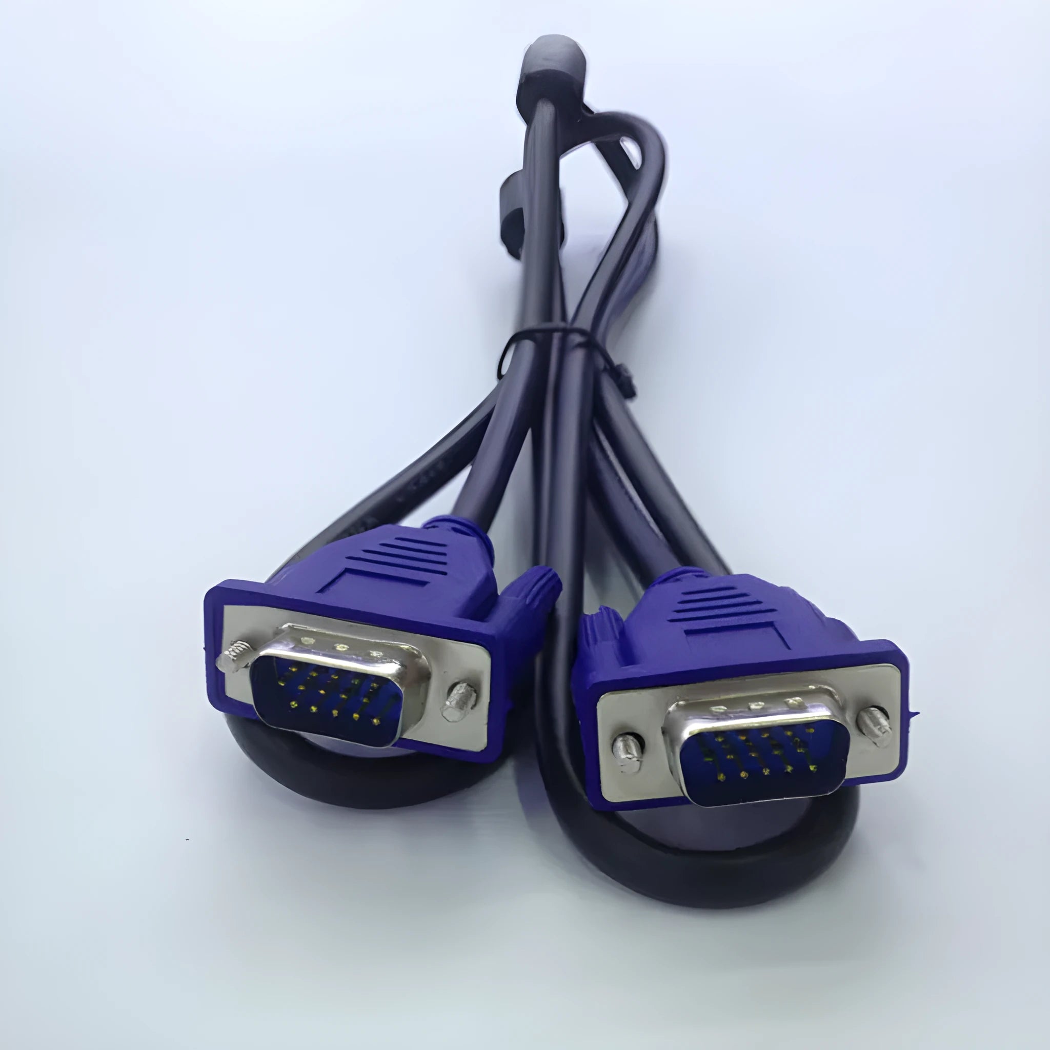 Black VGA cable with blue mould connector measuring 1.5 metres for computer to monitor connection