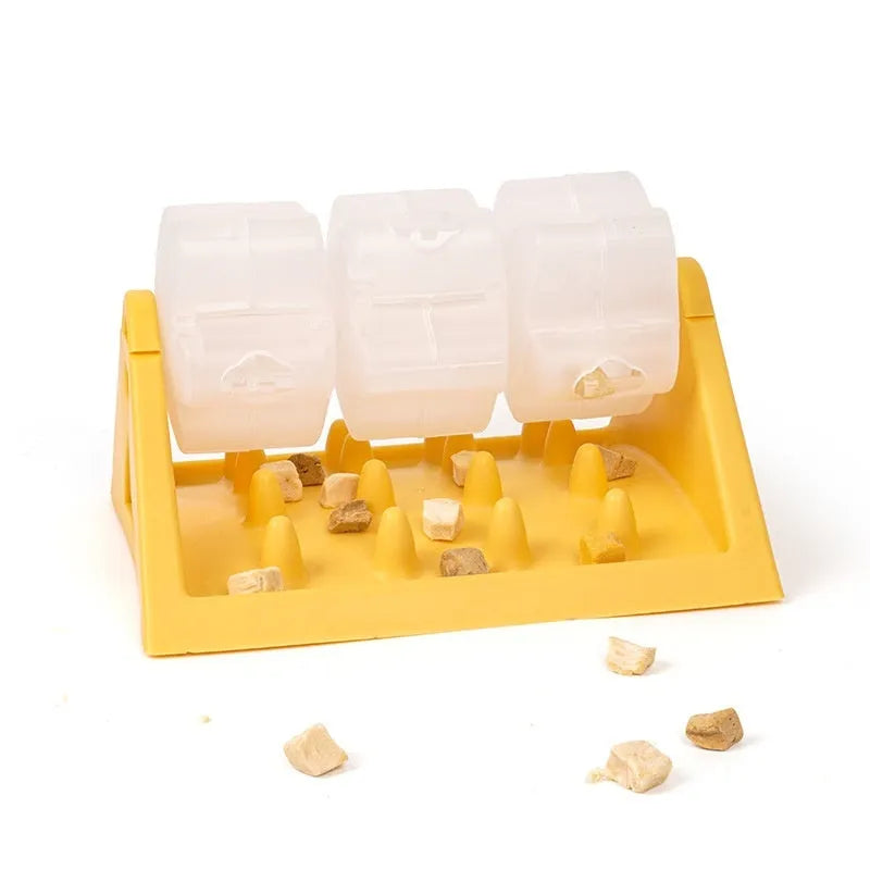 Yellow slow food trainer for dogs and cats made from PP plastic