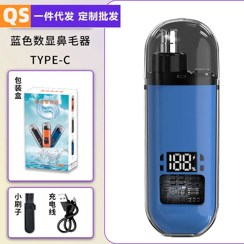 Rechargeable nose hair trimmer with digital display and removable stainless steel cutter head