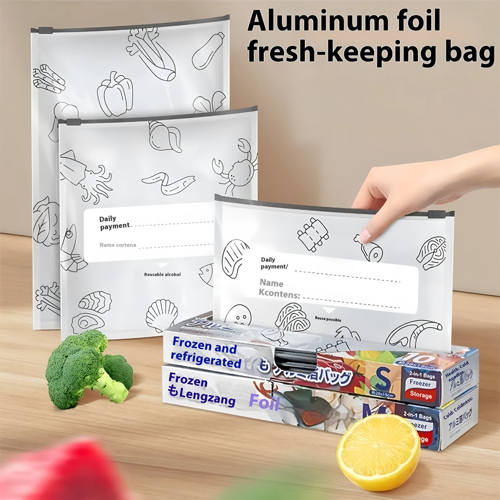 Aluminium foil sealed storage bags in small, medium, and large sizes with zip closure