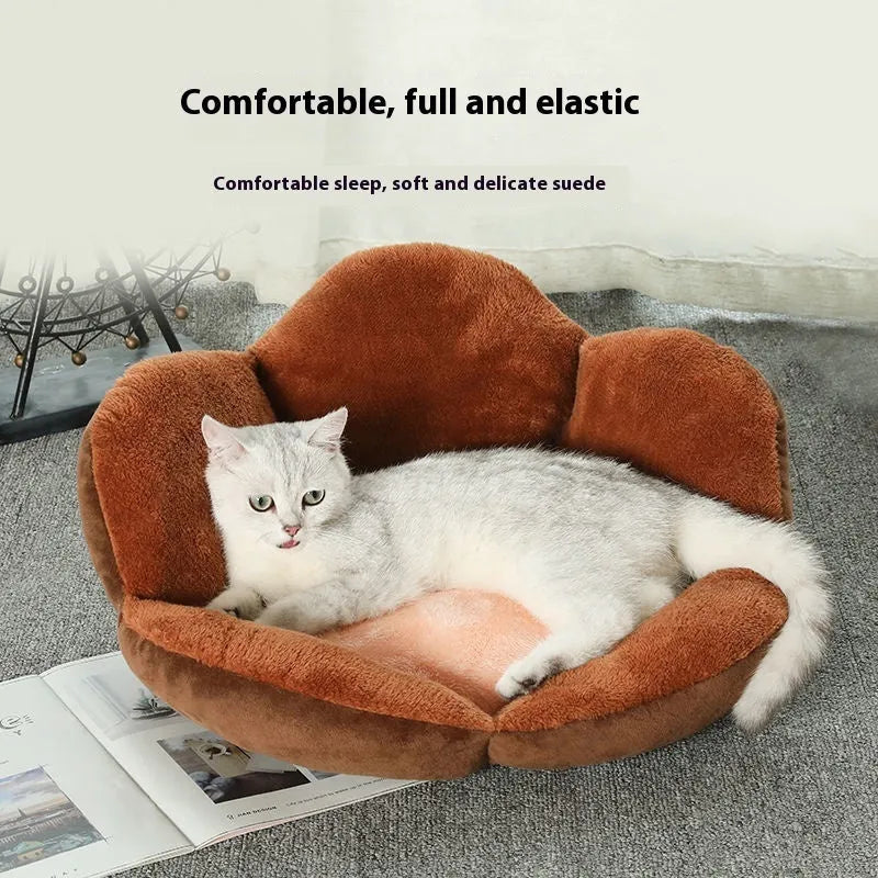 Round plush pet bed in gray with raised rim, 40cm diameter, for cats and small dogs