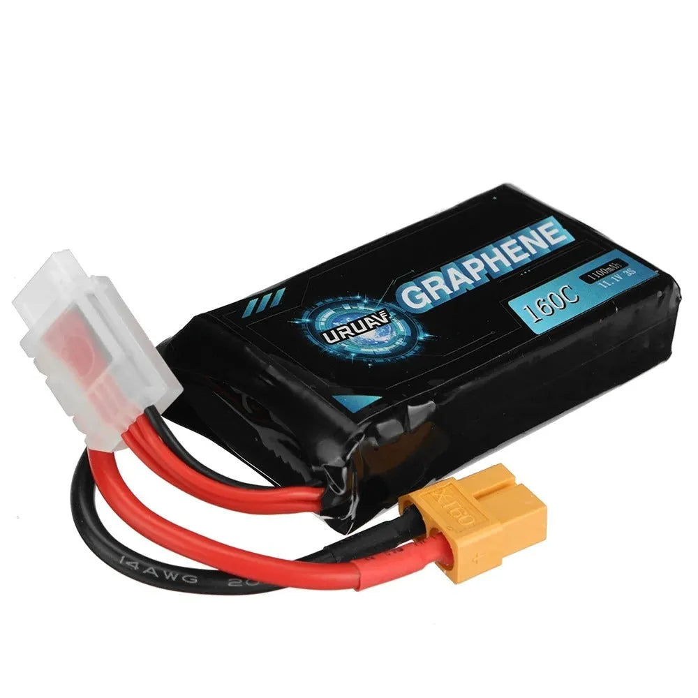 RC 7.4V 1200mAh lithium battery for model cars and ships, dimensions 15x36x70mm.