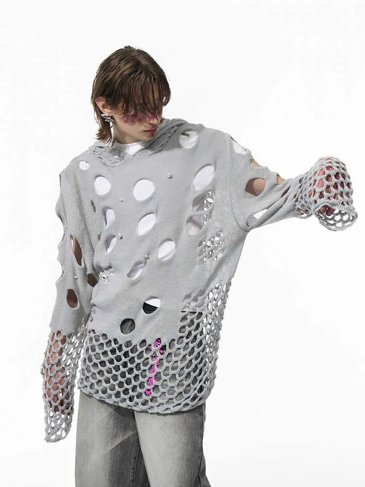 Black men's hoodie with pearl decorative details and loose fit pullover design
